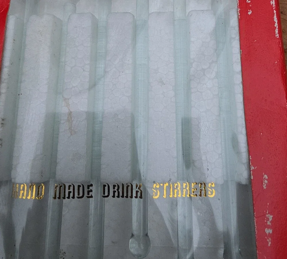 6 Vintage Glass Swizzle Sticks Set Frosted Bird Cocktail Drink Stirrers In Box